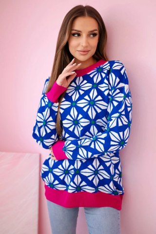 Sweter z geometrycznym motywem chabrowy uniwersalny