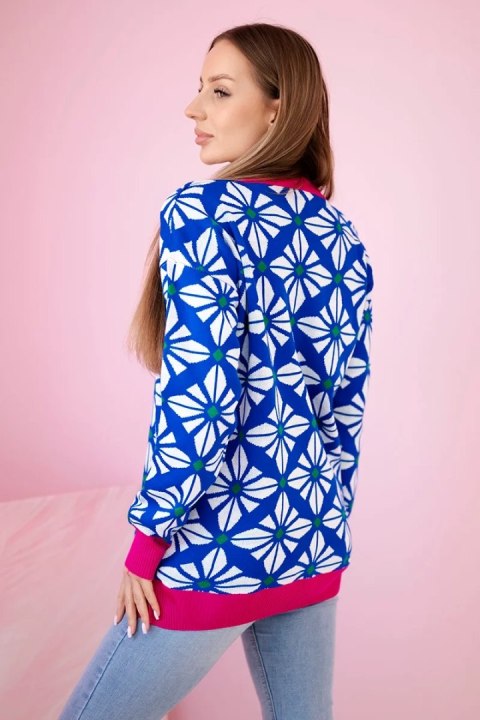 Sweter z geometrycznym motywem chabrowy uniwersalny