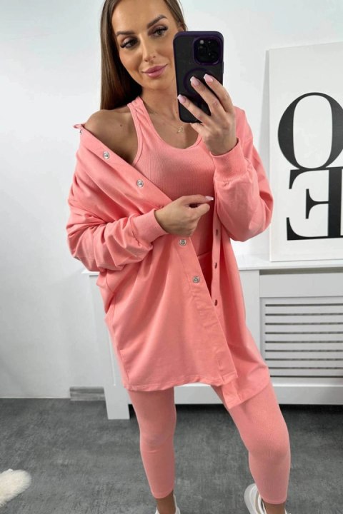 Komplet 3-częściowy bluza, top i legginsy morelowy uniwersalny