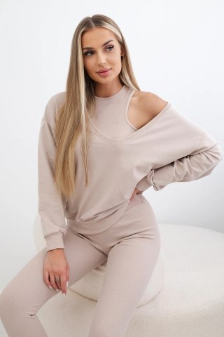 Komplet 3-częściowy bluza + top + legginsy jasny beżowy uniwersalny