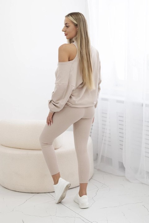 Komplet 3-częściowy bluza + top + legginsy jasny beżowy uniwersalny