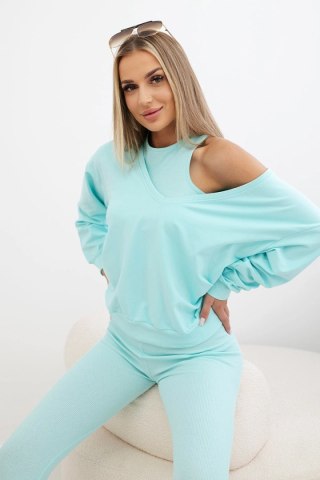 Komplet 3-częściowy bluza + top + legginsy miętowy uniwersalny