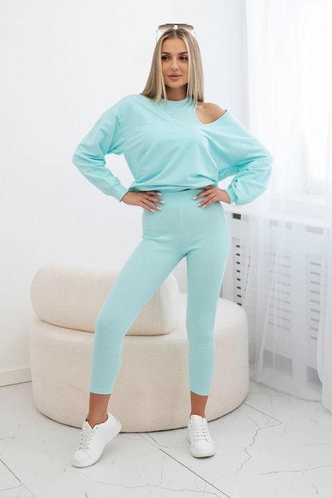 Komplet 3-częściowy bluza + top + legginsy miętowy uniwersalny