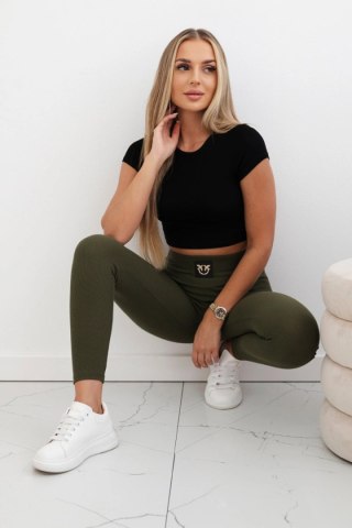 Legginsy w prążek z wysokim stanem khaki uniwersalny
