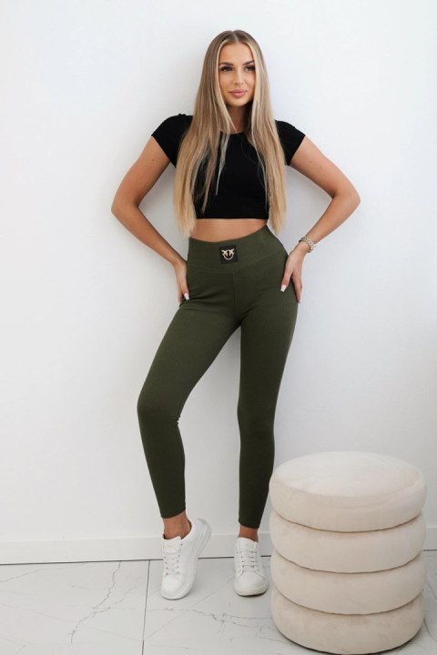 Legginsy w prążek z wysokim stanem khaki uniwersalny