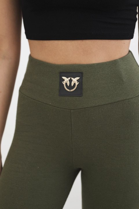Legginsy w prążek z wysokim stanem khaki uniwersalny