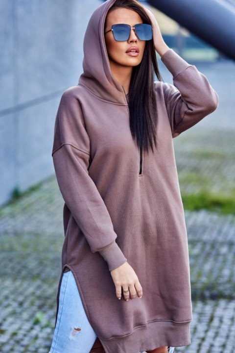 Bluza ocieplana z rozcięciami na bokach mocca uniwersalny
