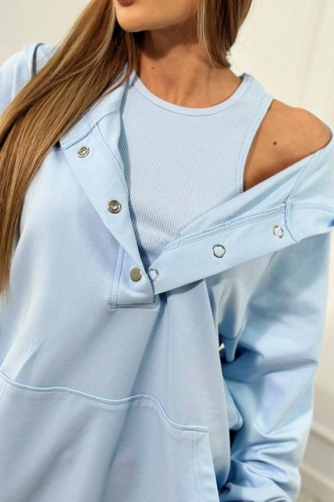 Komplet 3 w 1 bluza, top i krótkie legginsy błękitny uniwersalny