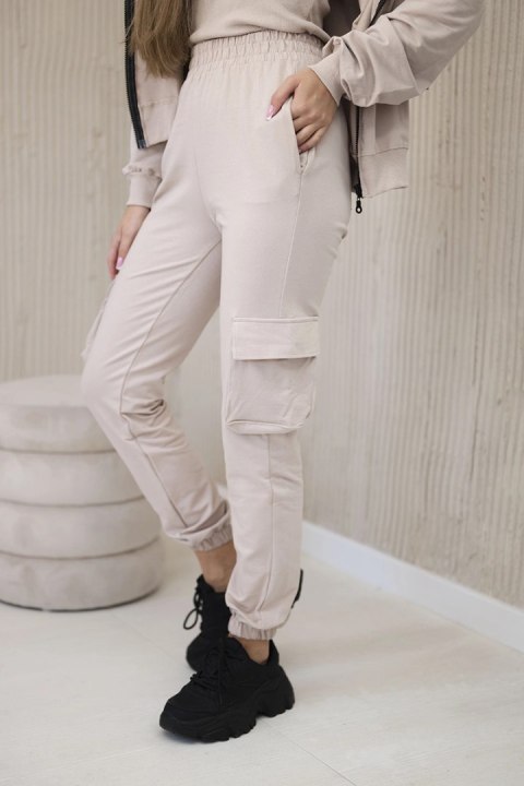 Komplet 3 w 1 bluza + top + spodnie jasny beżowy uniwersalny