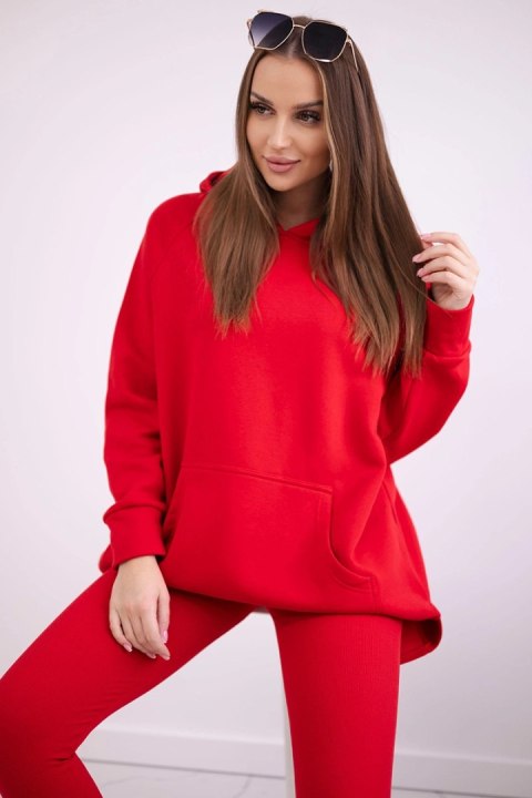 Komplet bawełniany bluza ocieplana + legginsy czerwony uniwersalny