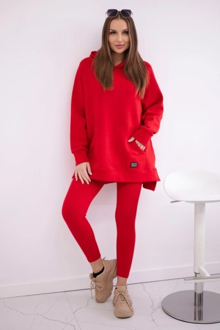 Komplet bawełniany bluza ocieplana + legginsy czerwony uniwersalny