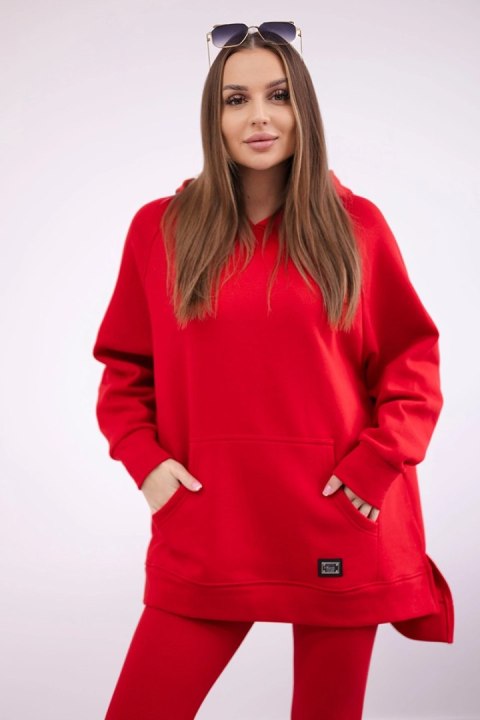 Komplet bawełniany bluza ocieplana + legginsy czerwony uniwersalny