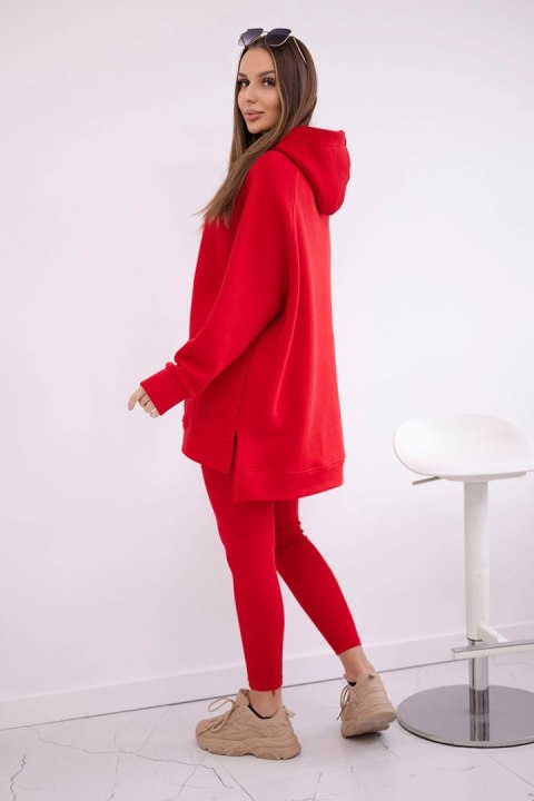 Komplet bawełniany bluza ocieplana + legginsy czerwony uniwersalny