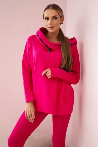 Komplet bawełniany bluza z kapturem + legginsy fuksja uniwersalny