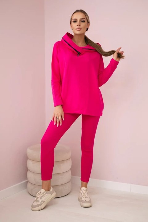 Komplet bawełniany bluza z kapturem + legginsy fuksja uniwersalny
