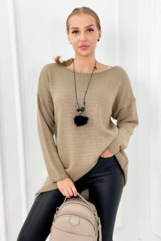 Sweter z naszyjnikiem ciemno beżowy uniwersalny