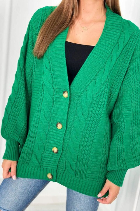 Sweter zapinany na guziki z bufiastymi rękawami zielony uniwersalny