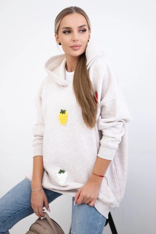Bluza ocieplana z motywem truskawek beżowy melanż uniwersalny