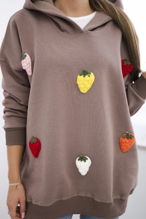 Bluza ocieplana z motywem truskawek mocca uniwersalny