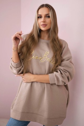 Bluza ocieplana z napisem Ciao Bella ciemno beżowa uniwersalny