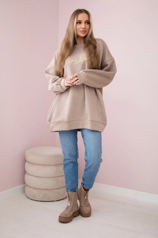 Bluza ocieplana z napisem Ciao Bella ciemno beżowa uniwersalny