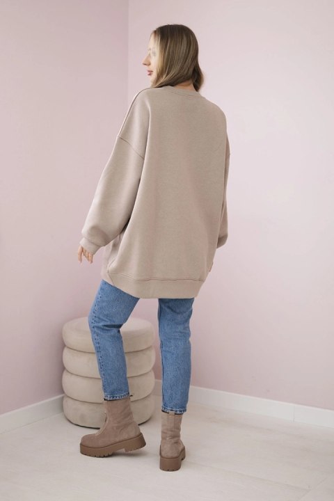 Bluza ocieplana z napisem Ciao Bella ciemno beżowa uniwersalny