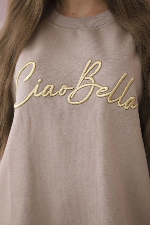 Bluza ocieplana z napisem Ciao Bella ciemno beżowa uniwersalny