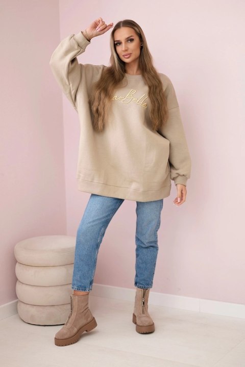 Bluza ocieplana z napisem Ciao Bella jasno beżowa uniwersalny