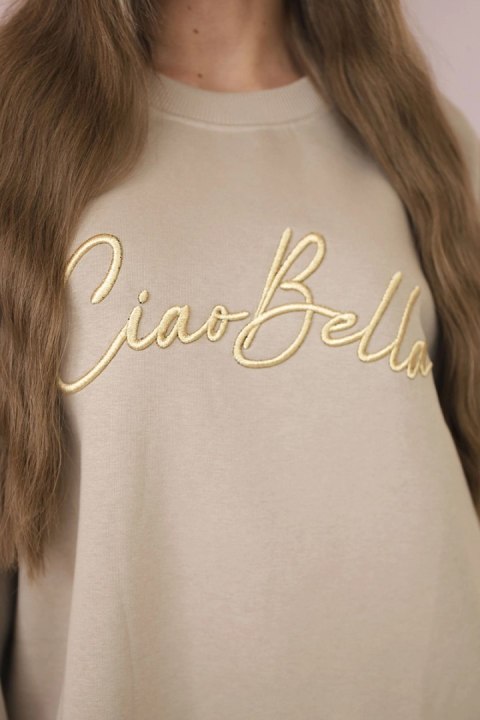 Bluza ocieplana z napisem Ciao Bella jasno beżowa uniwersalny