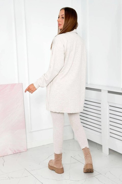 Komplet 3-częściowy bluza, top i legginsy beżowy melanż uniwersalny