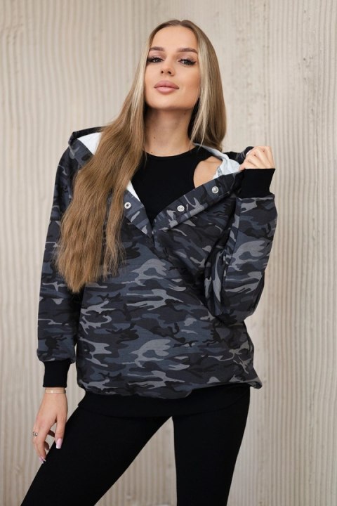 Komplet 3-częściowy moro bluza, top i legginsy czarny + grafitowy uniwersalny
