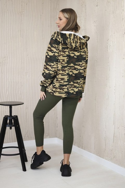 Komplet 3-częściowy moro bluza, top i legginsy khaki + beżowy uniwersalny