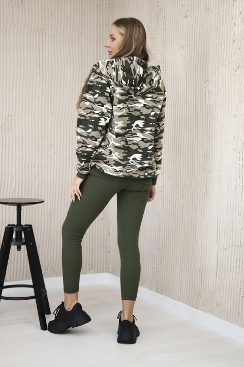 Komplet 3-częściowy moro bluza, top i legginsy khaki + ecru uniwersalny