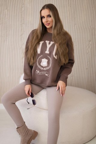 Komplet bawełniany bluza ocieplana + legginsy brązowy uniwersalny