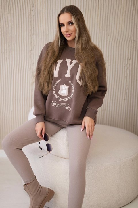 Komplet bawełniany bluza ocieplana + legginsy brązowy uniwersalny