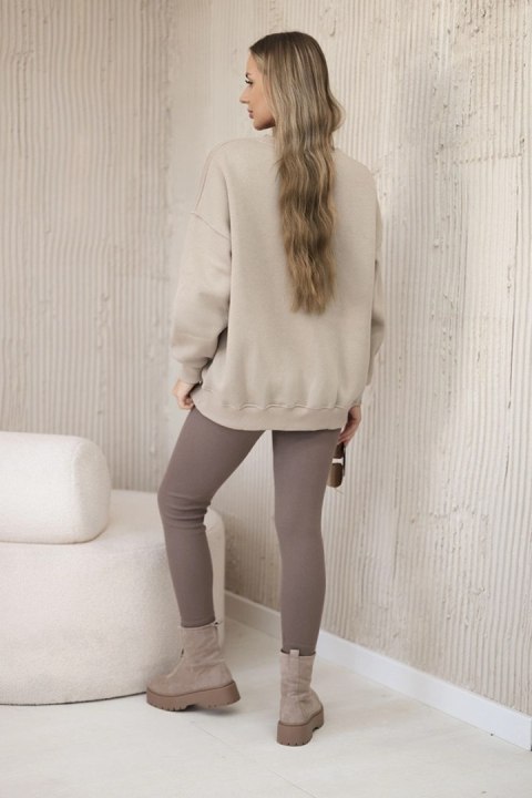 Komplet bawełniany bluza ocieplana + legginsy ciemny beżowy uniwersalny