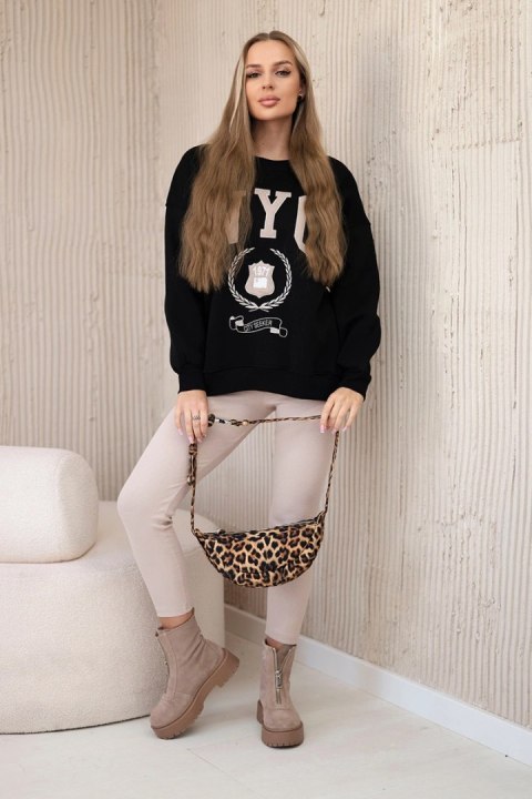Komplet bawełniany bluza ocieplana + legginsy czarny uniwersalny