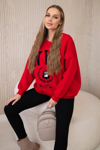 Komplet bawełniany bluza ocieplana + legginsy czerwony uniwersalny