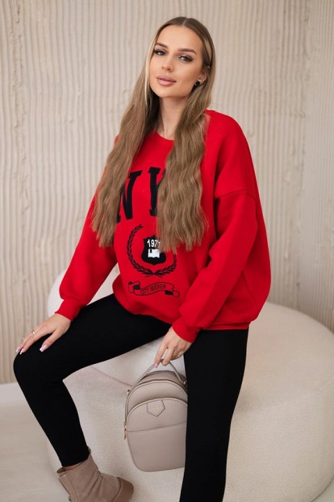 Komplet bawełniany bluza ocieplana + legginsy czerwony uniwersalny