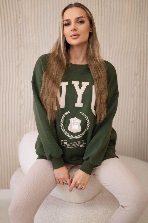 Komplet bawełniany bluza ocieplana + legginsy khaki uniwersalny