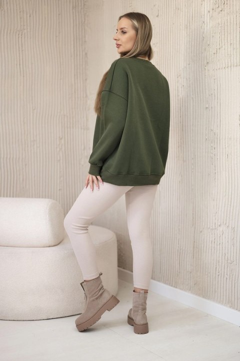 Komplet bawełniany bluza ocieplana + legginsy khaki uniwersalny