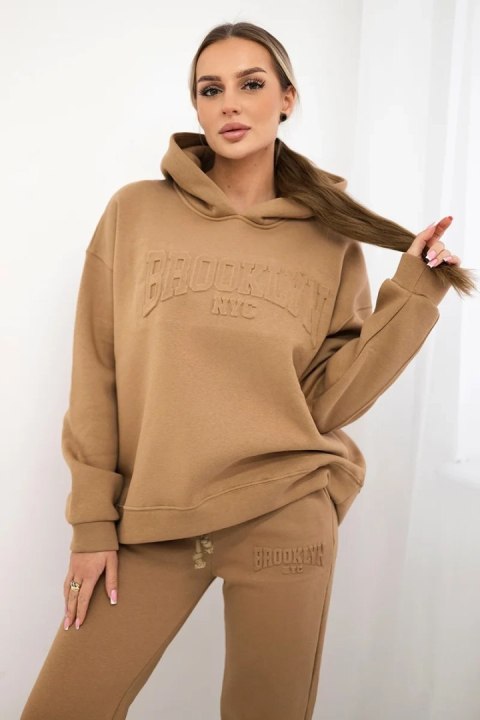 Komplet bawełniany ocieplany bluza + spodnie Brooklyn camelowy uniwersalny