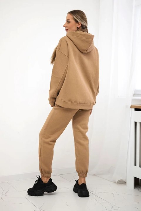 Komplet bawełniany ocieplany bluza + spodnie Brooklyn camelowy uniwersalny