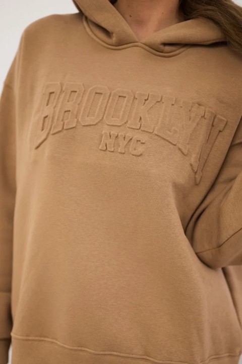 Komplet bawełniany ocieplany bluza + spodnie Brooklyn camelowy uniwersalny