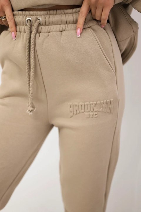 Komplet bawełniany ocieplany bluza + spodnie Brooklyn jasny beżowy uniwersalny