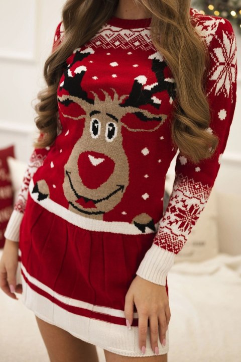 Komplet świąteczny 1006 sweter + czapka + podkolanówki czerwony uniwersalny