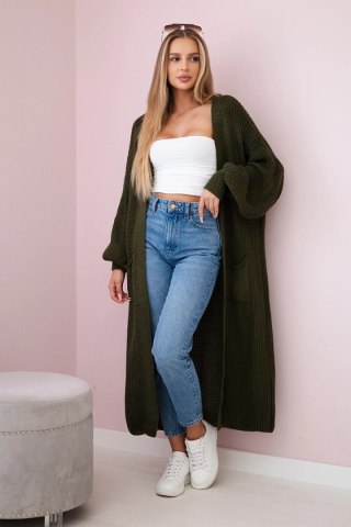 Sweter długi kardigan khaki uniwersalny