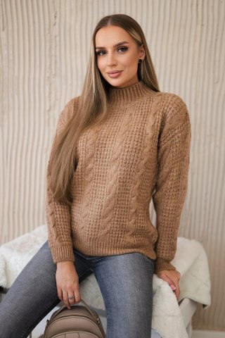 Sweter wkładany przez głowę camelowy uniwersalny