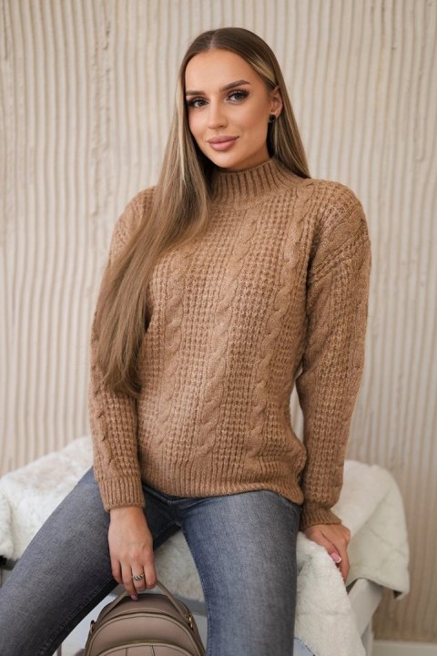 Sweter wkładany przez głowę camelowy uniwersalny