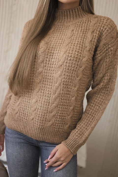 Sweter wkładany przez głowę camelowy uniwersalny